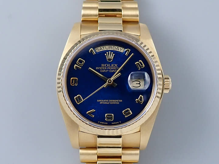ロレックス デイデイト36 Ref.18038 イエローゴールド ブルーコンピューター文字盤