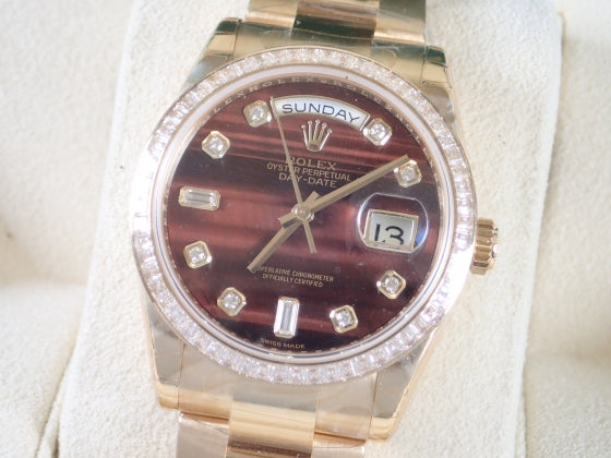 Rolex Day Date 10P Diamond Bullseye Baguette Diamond Bezel [Unused] Ref.118398BR