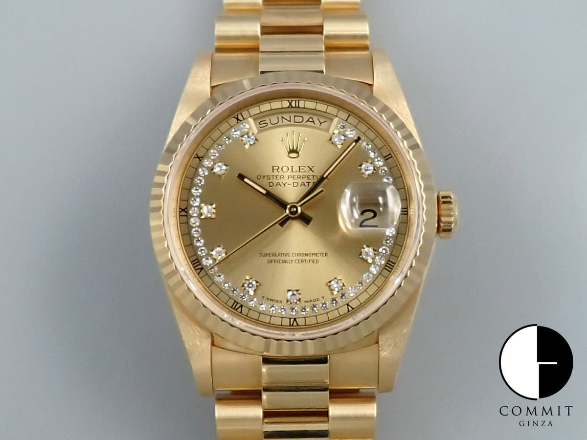 Rolex Day-Date 36 Ref. 18238LB Yellow Gold Champagne Gold x 10 Diamond x Circle Diamond Dial