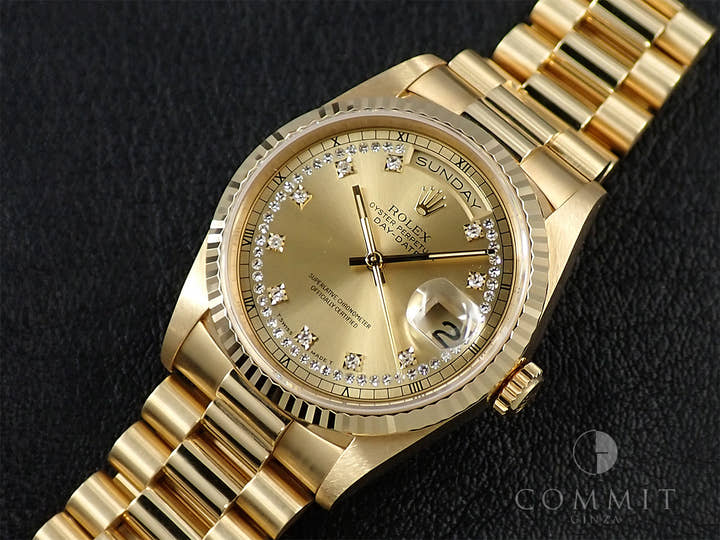 Rolex Day-Date 36 Ref. 18238LB Yellow Gold Champagne Gold x 10 Diamond x Circle Diamond Dial