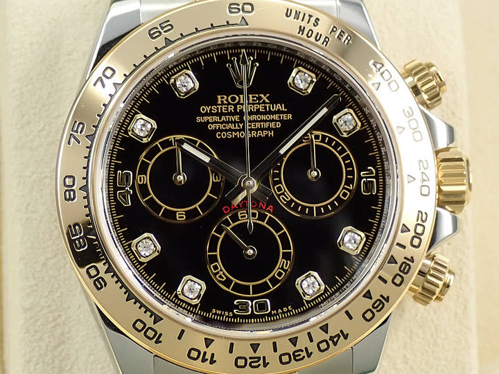 Rolex Daytona Ref. 116503G Stainless Steel/Yellow Gold Black Dial with 8 Diamonds