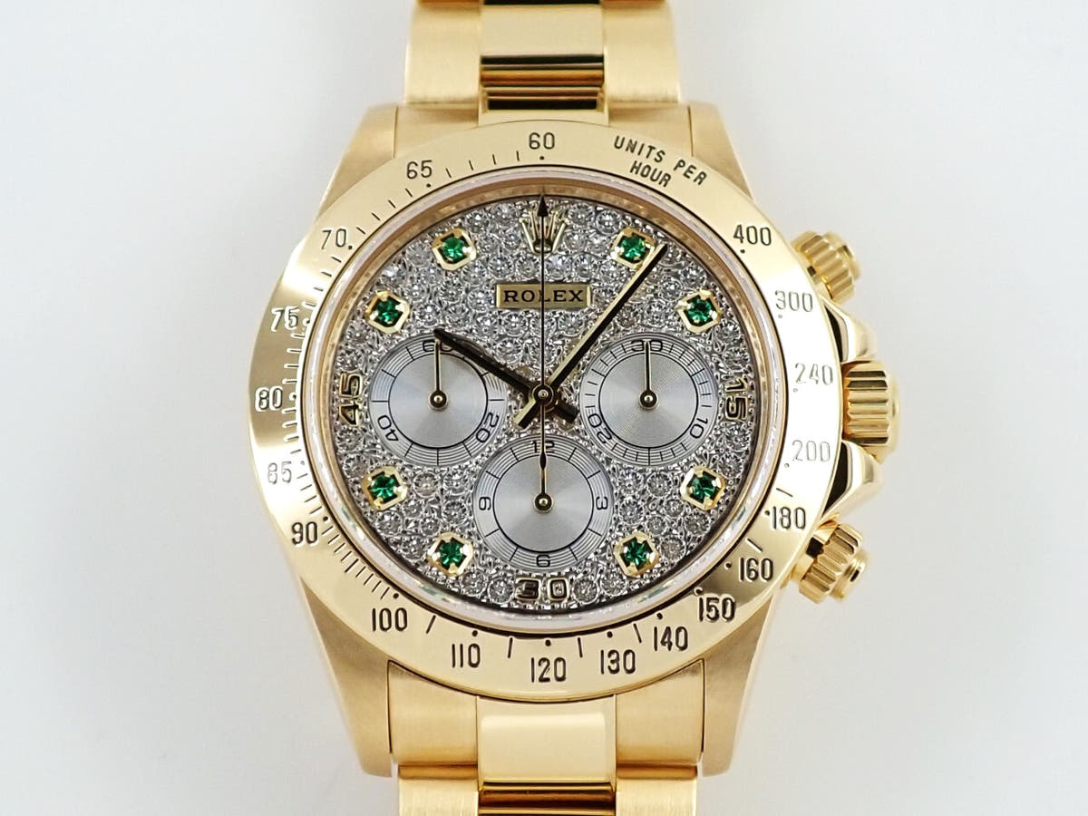 ロレックス デイトナ エルプリメロ Ref.16528 パヴェダイヤ8Pエメラルド文字盤 中古 04UAPLZY