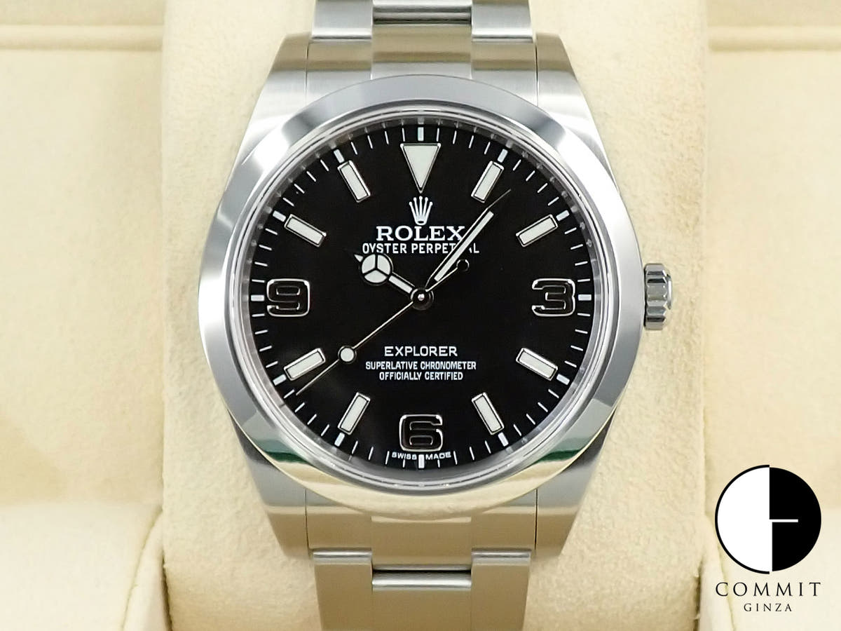 ロレックス エクスプローラーI ブラックアウト 鏡面バックル Ref.214270 ブラック文字盤 美品 35TSTMWH
