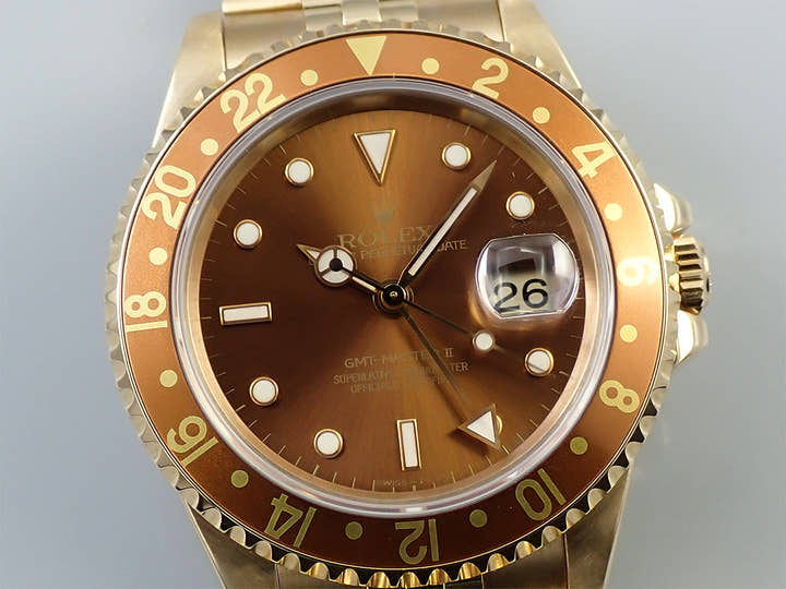 ロレックス GMTマスターII Ref.16718 イエローゴールド ブラウン文字盤 ジュビリーブレスレット 美品 6ULZYYUA