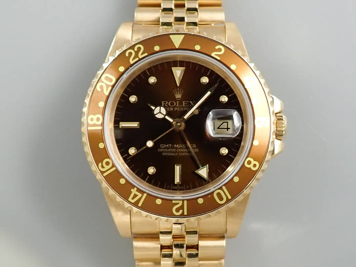 ロレックス GMTマスター Ref.16758 イエローゴールド ブラウン文字盤 ジュビリーブレスレット