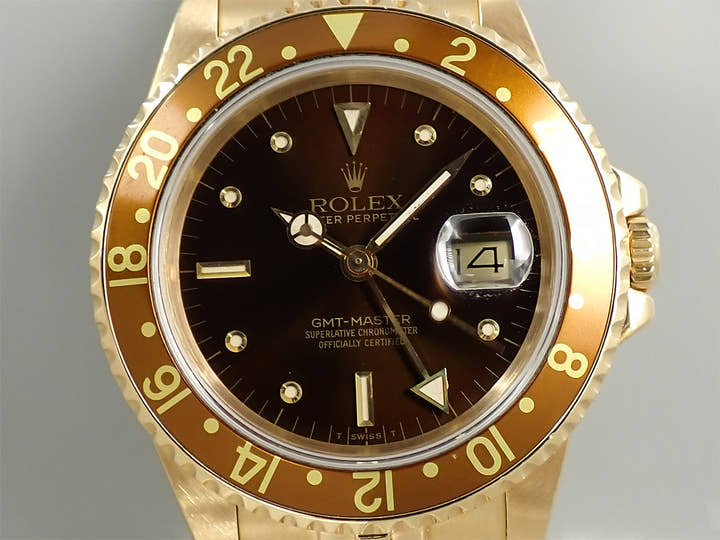 ロレックス GMTマスター Ref.16758 イエローゴールド ブラウン文字盤 ジュビリーブレスレット