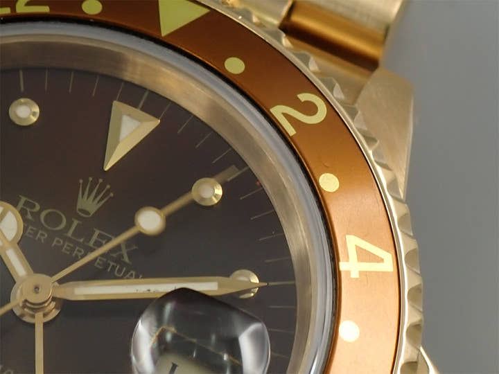 ロレックス GMTマスター Ref.16758 イエローゴールド ブラウン文字盤 ジュビリーブレスレット