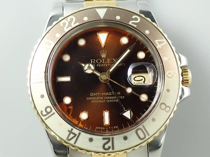 ロレックス GMTマスター Ref.16753 ステンレススチール/イエローゴールド ブラウン文字盤 ジュビリーブレスレット 中古 YWRV6497