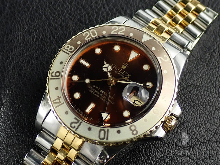 ロレックス GMTマスター Ref.16753 ステンレススチール/イエローゴールド ブラウン文字盤 ジュビリーブレスレット 中古 YWRV6497