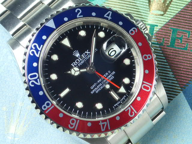 Rolex GMT Master II Stick Dial Red and Blue Bezel Z Series