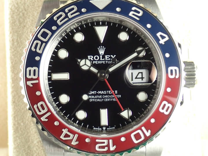 Rolex GMT-Master II Ref. 126710BLRO, black dial, unused, gmt-master2-57 Jubilee bracelet.