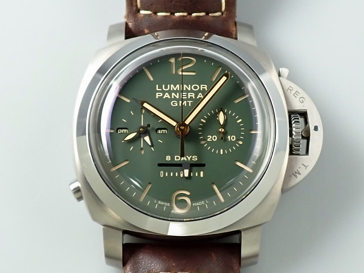 パネライ ルミノール 1950 クロノグラフ モノプルサンテ 8デイズ GMT チタニオ  Ref.PAM00737 グリーン文字盤 中古 S9PR6989
