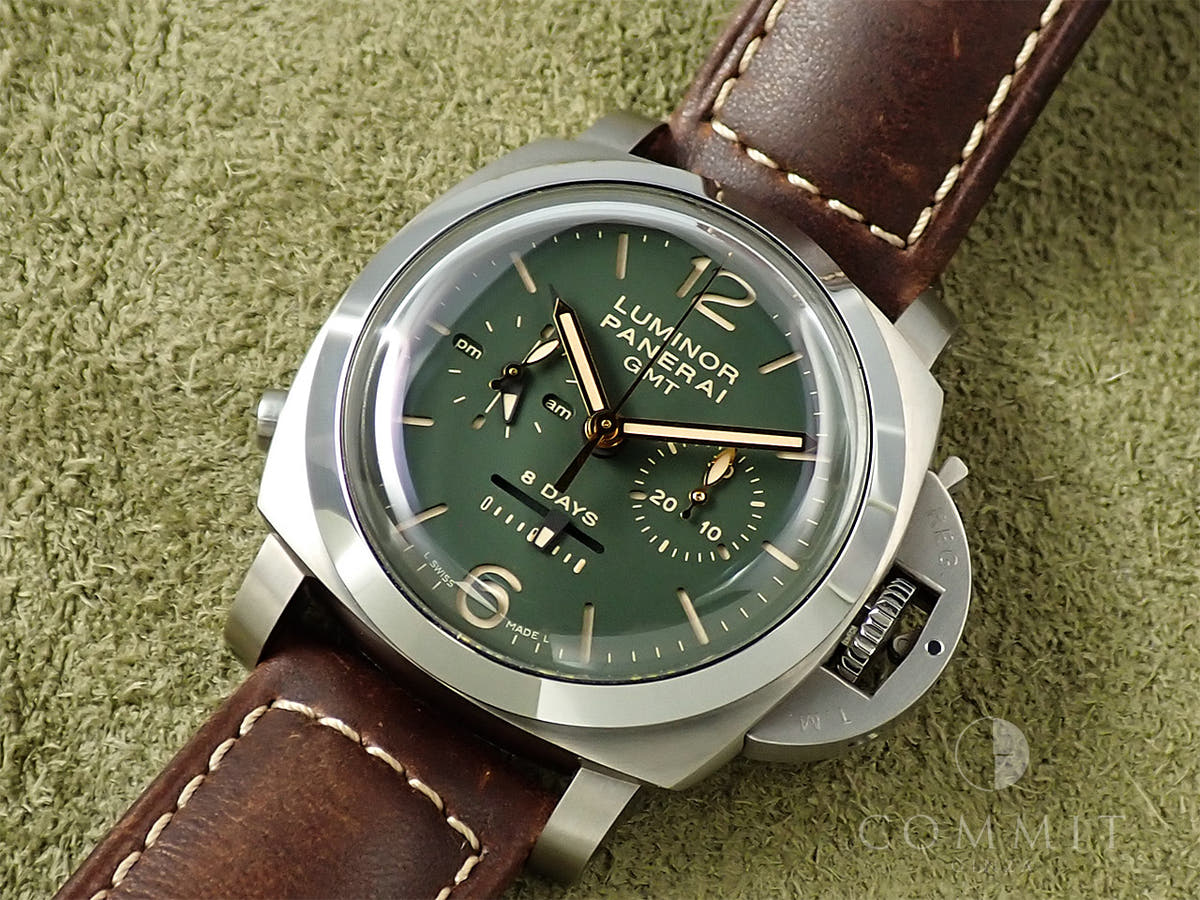 パネライ ルミノール 1950 クロノグラフ モノプルサンテ 8デイズ GMT チタニオ  Ref.PAM00737 グリーン文字盤 中古 S9PR6989