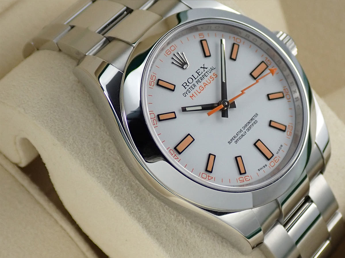 ロレックス ミルガウス Ref.116400 ホワイト文字盤 美品 T6PX59RW