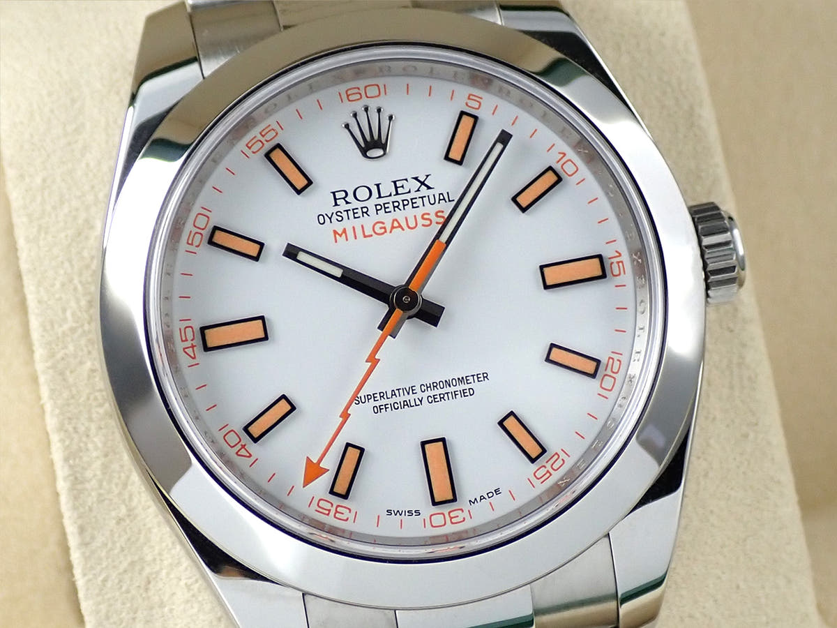 ロレックス ミルガウス Ref.116400 ホワイト文字盤 美品 T6PX59RW