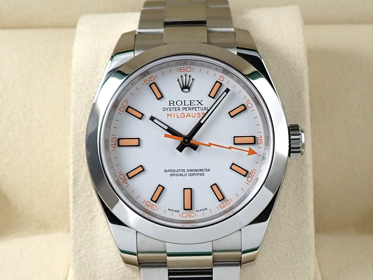 ロレックス ミルガウス Ref.116400 ホワイト文字盤 美品 T6PX59RW