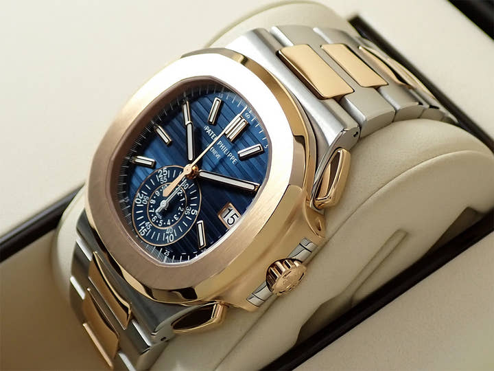 パテックフィリップ ノーチラス クロノグラフ Ref.5980/1AR-001 ステンレススチール/ローズゴールド ブルー文字盤