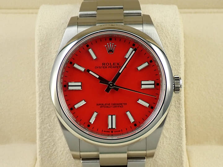 ロレックス オイスターパーペチュアル41 Ref.124300 ステンレススチール コーラルレッド文字盤