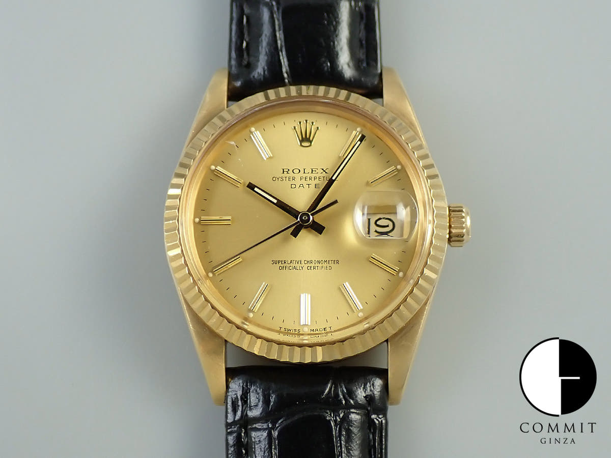 Rolex Oyster Perpetual Date Ref. 15038 Yellow Gold Champagne Dial