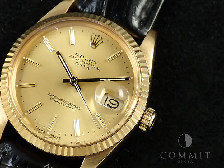 Rolex Oyster Perpetual Date Ref. 15038 Yellow Gold Champagne Dial