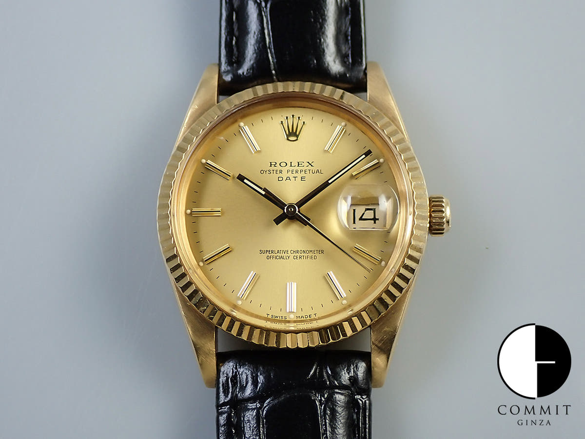 Rolex Oyster Perpetual Date Ref. 15038 Yellow Gold Champagne Dial