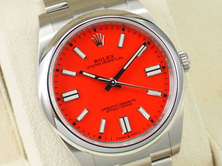 ロレックス オイスターパーペチュアル41 Ref.124300 ステンレススチール コーラルレッド文字盤