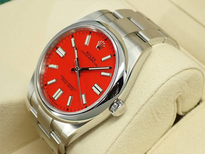 ロレックス オイスターパーペチュアル41 Ref.124300 ステンレススチール コーラルレッド文字盤