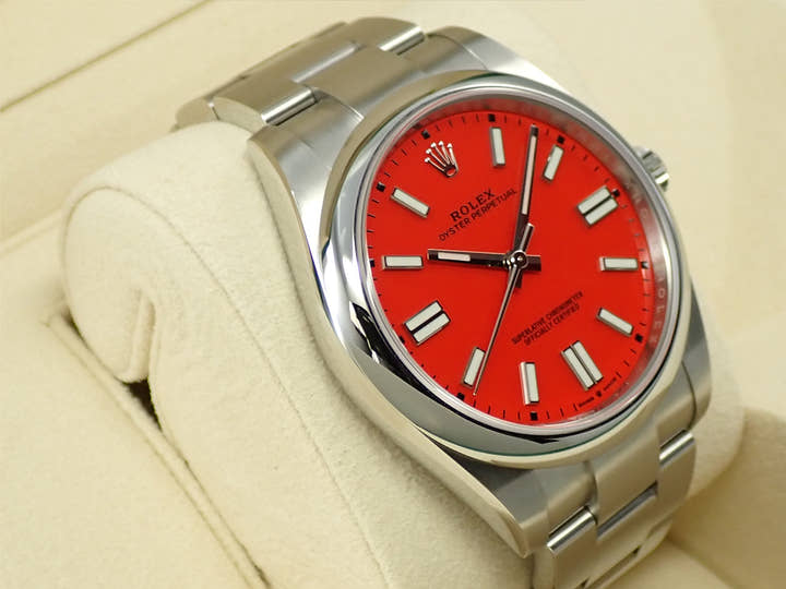 ロレックス オイスターパーペチュアル41 Ref.124300 ステンレススチール コーラルレッド文字盤