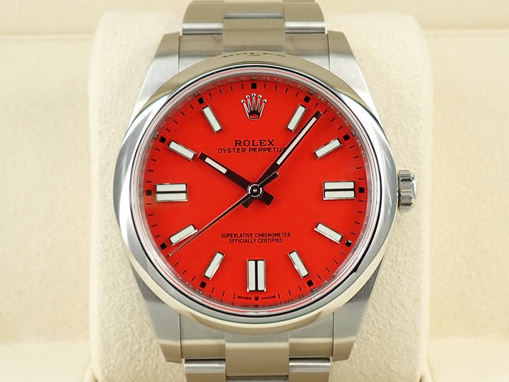 ロレックス オイスターパーペチュアル41 Ref.124300 ステンレススチール コーラルレッド文字盤