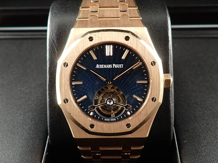 オーデマピゲ ロイヤルオーク トゥールビヨン エクストラ シン Ref.26510OR.OO.1220OR.01 ピンクゴールド ブルー文字盤