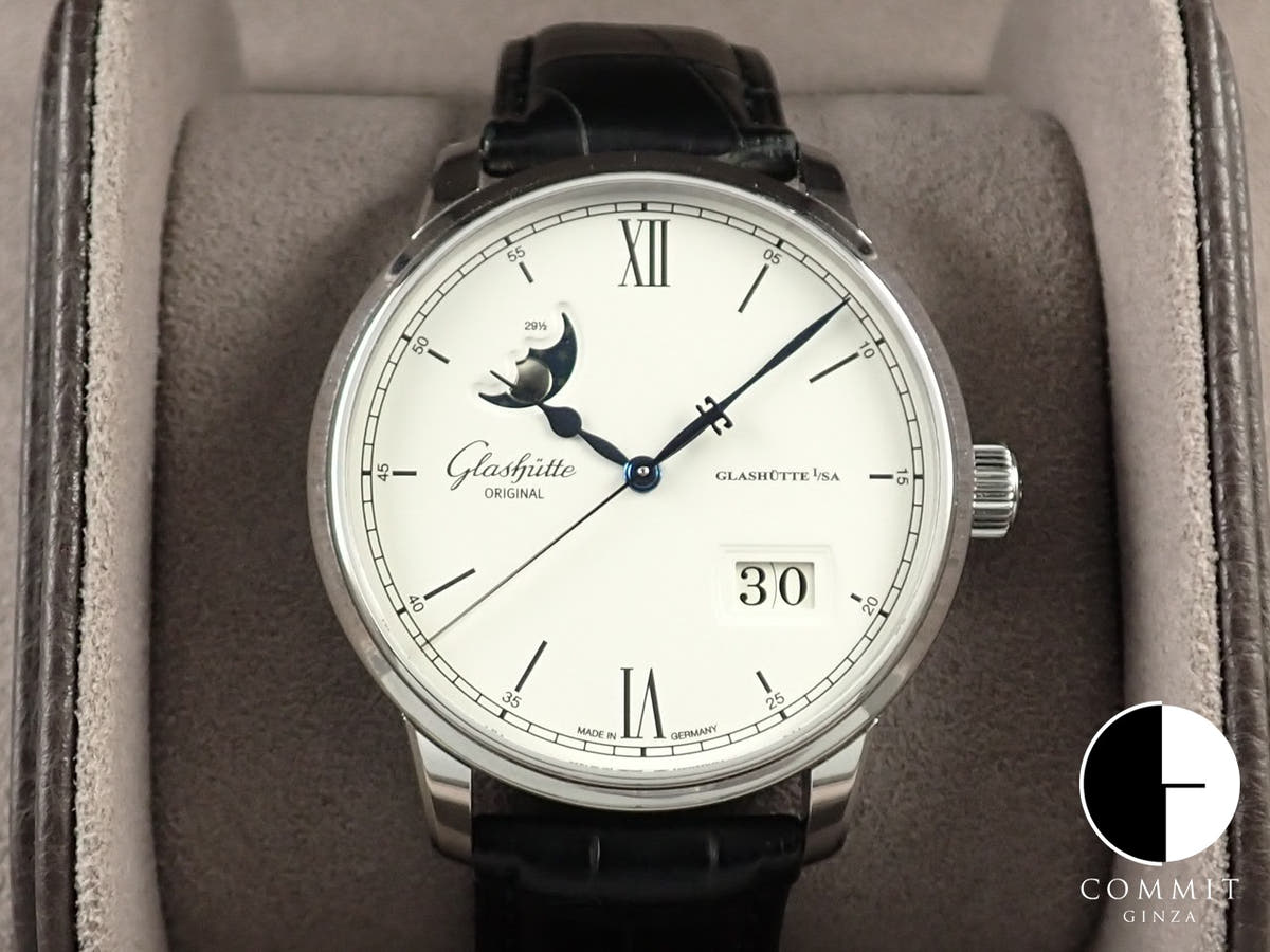 グラスヒュッテオリジナル セネタ エクセレンス パノラマデイト ムーンフェイズ Ref.1-36-04-01-02-50 シルバーグレイン文字盤 美品 Y3K9MV29