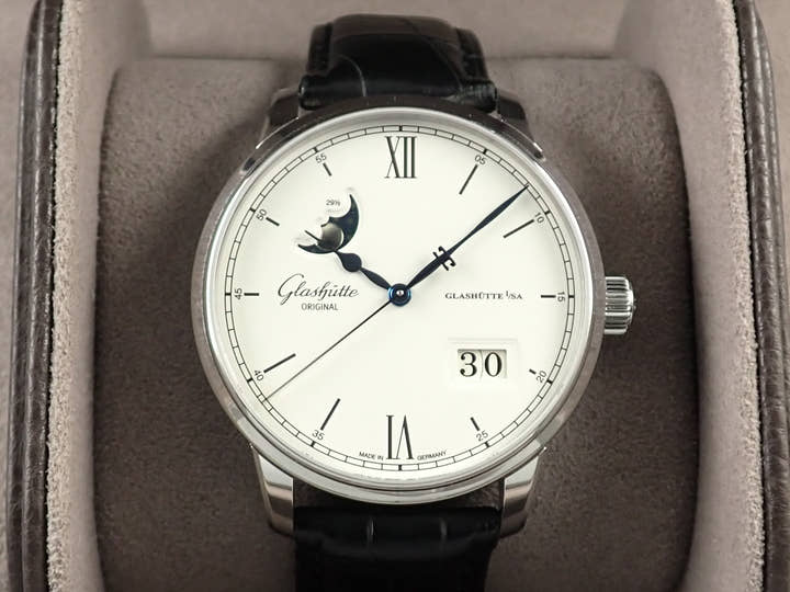 グラスヒュッテオリジナル セネタ エクセレンス パノラマデイト ムーンフェイズ Ref.1-36-04-01-02-50 シルバーグレイン文字盤 美品 Y3K9MV29
