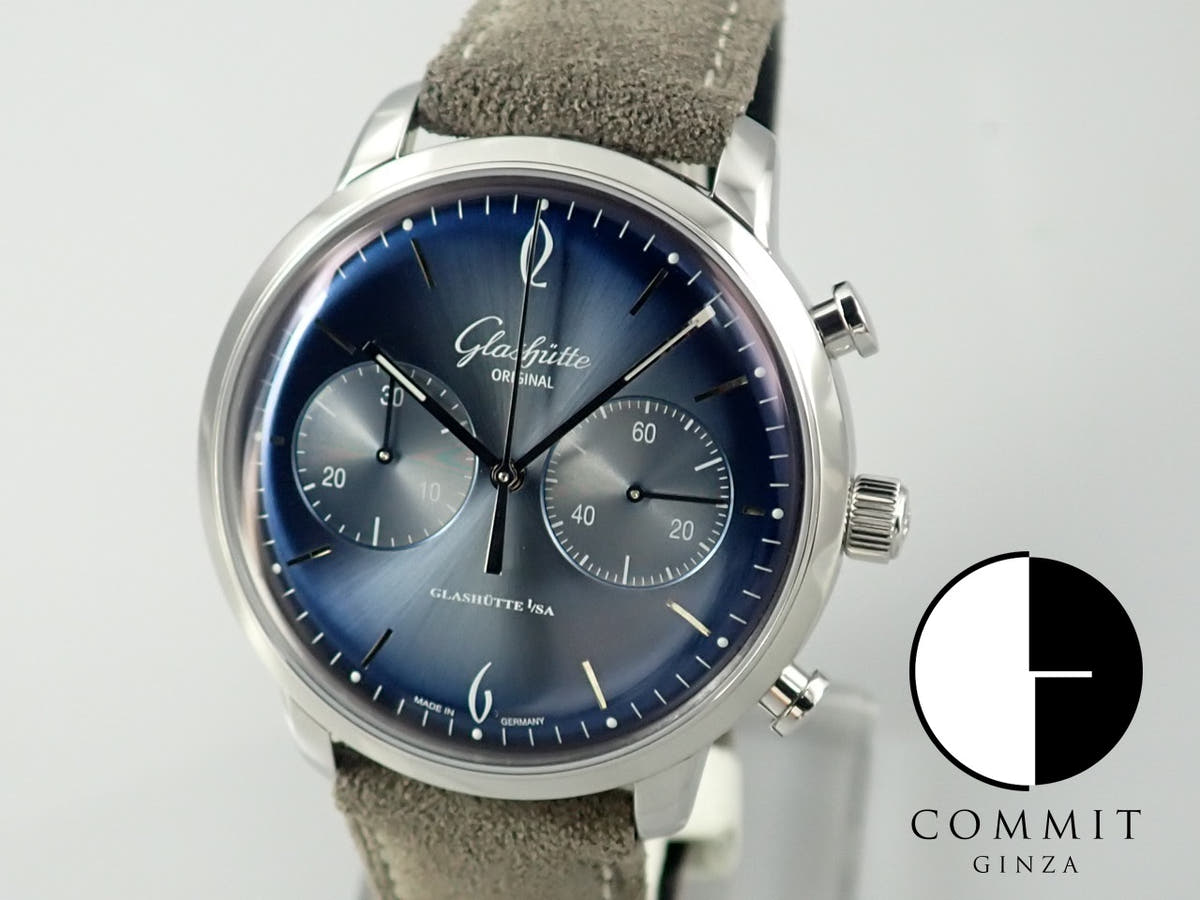 グラスヒュッテオリジナル セネタ シックスティーズ クロノグラフ Ref.1-39-34-04-22-04 グレイシャーブルー文字盤 極美品 RI588087