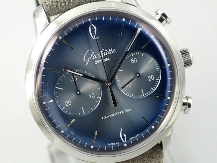 グラスヒュッテオリジナル セネタ シックスティーズ クロノグラフ Ref.1-39-34-04-22-04 グレイシャーブルー文字盤 極美品 RI588087