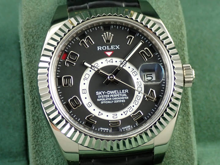 ロレックス スカイドゥエラー Ref.326139 ホワイトゴールド ブラック文字盤 革ベルト 美品 J3LUP412