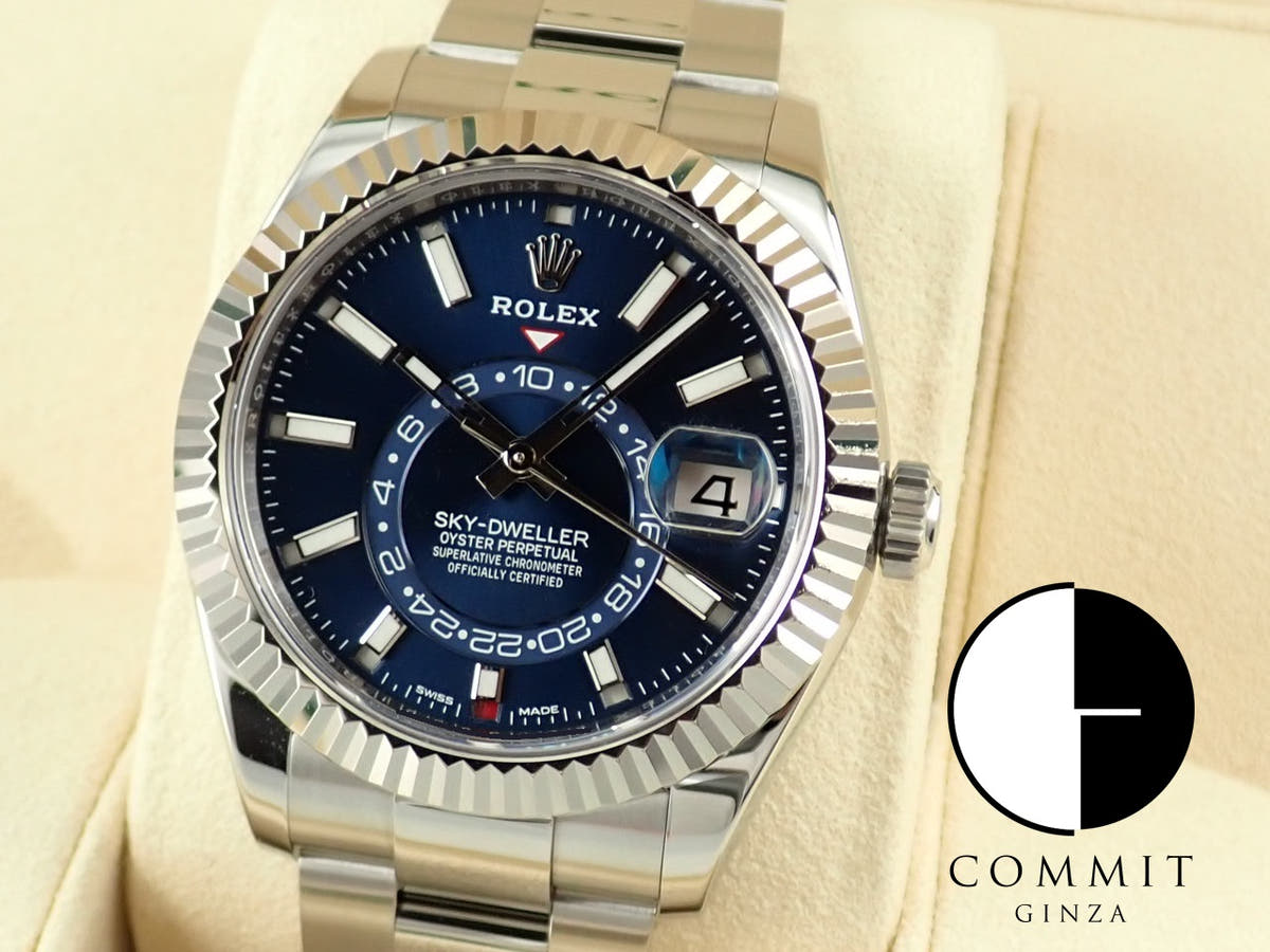 Rolex Sky-Dweller Ref. 326934, blue dial, pre-owned, Oyster bracelet.