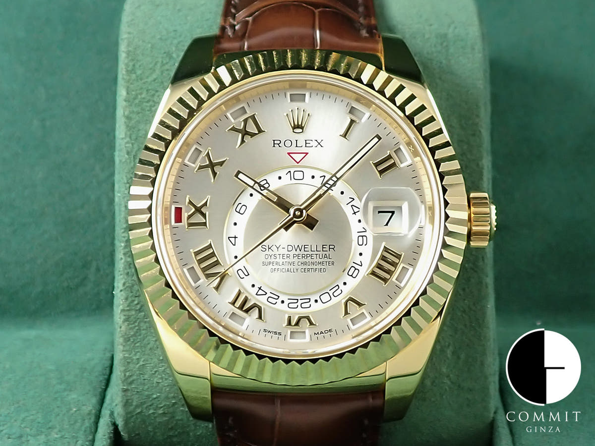 ロレックス スカイドゥエラー Ref.326138 イエローゴールド シルバー文字盤 革ベルト 美品 0S906976