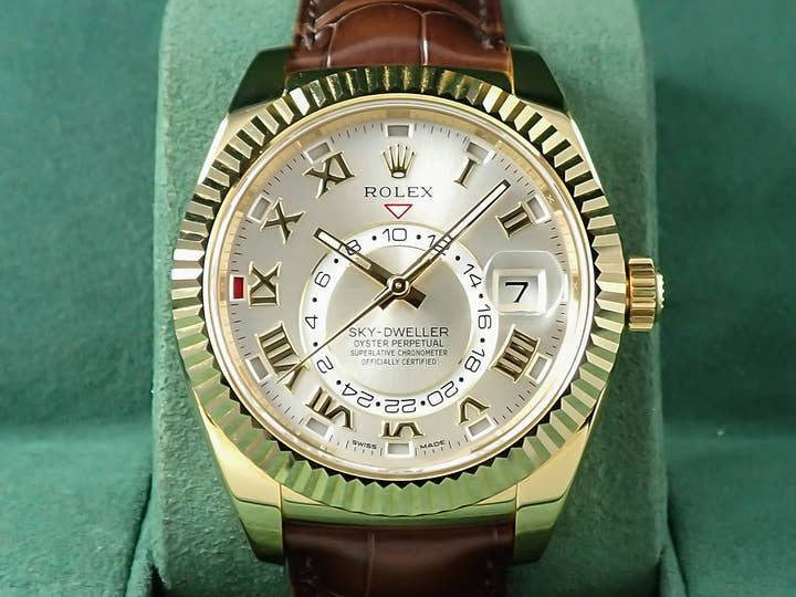 ロレックス スカイドゥエラー Ref.326138 イエローゴールド シルバー文字盤 革ベルト 美品 0S906976