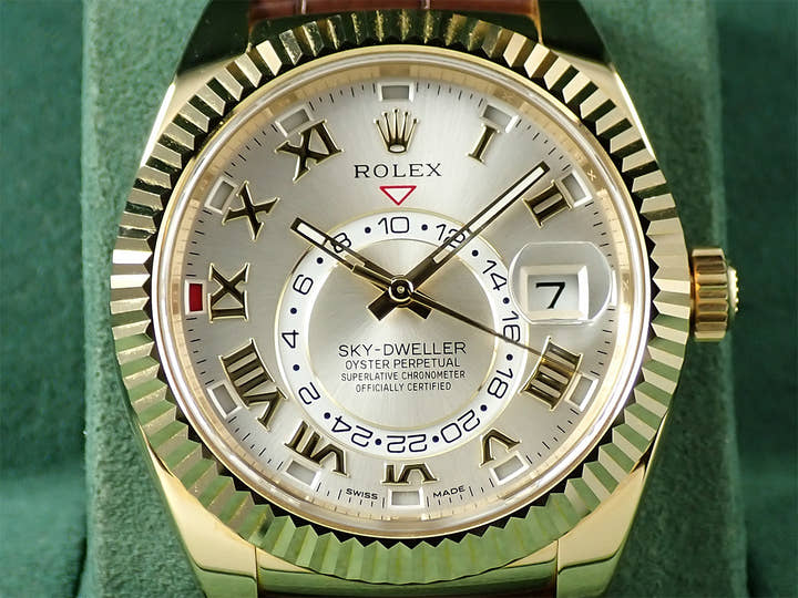 ロレックス スカイドゥエラー Ref.326138 イエローゴールド シルバー文字盤 革ベルト 美品 0S906976