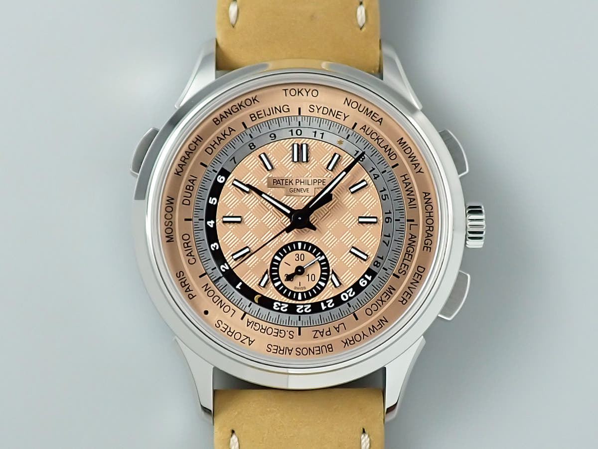 パテックフィリップ コンプリケーション ワールドタイム クロノグラフ Ref.5935A-001 ローズゴールドメッキ オパーリン文字盤 極美品 8MA9UXPH